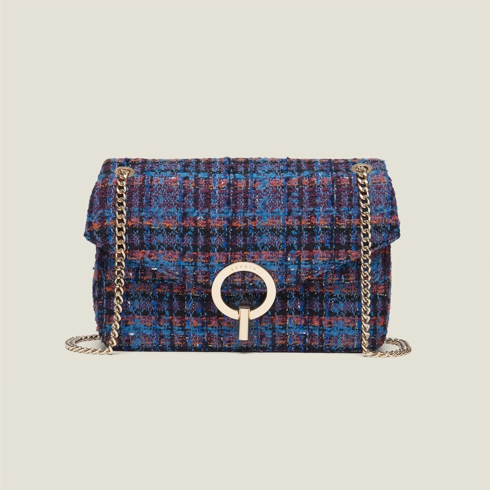 SANDRO YZA Tweed Shoulder Bag in Blue